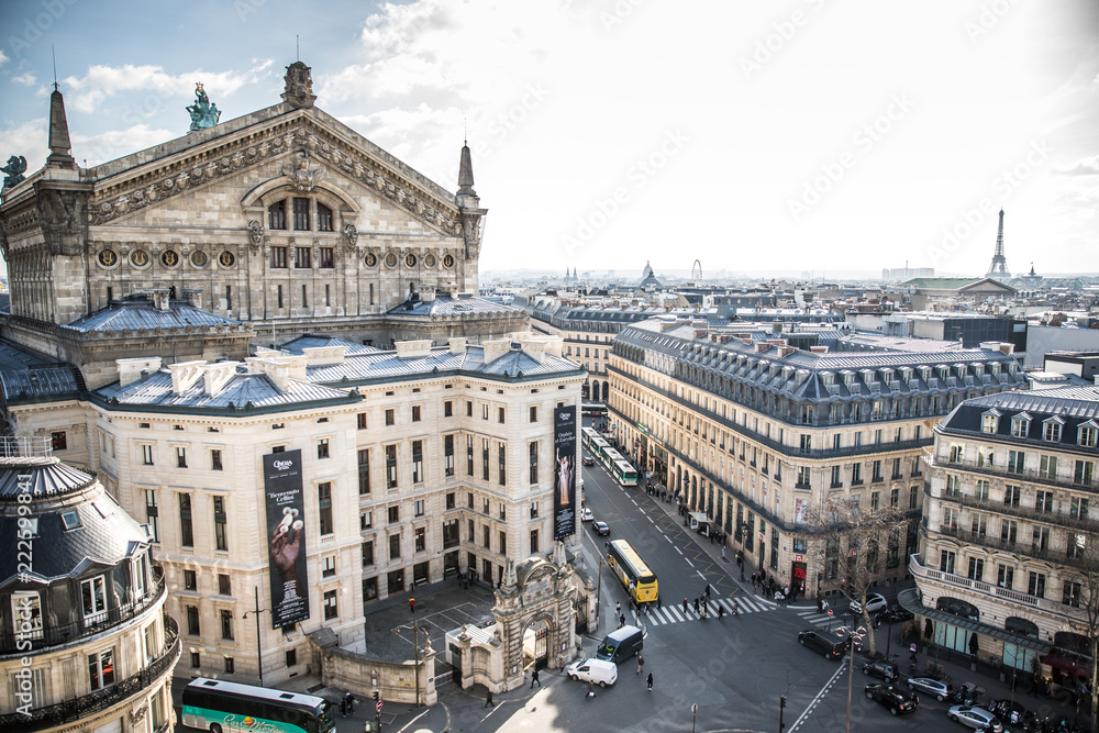 View of Paris Opera House and Eiffel Tower from Galerie Lafayette
