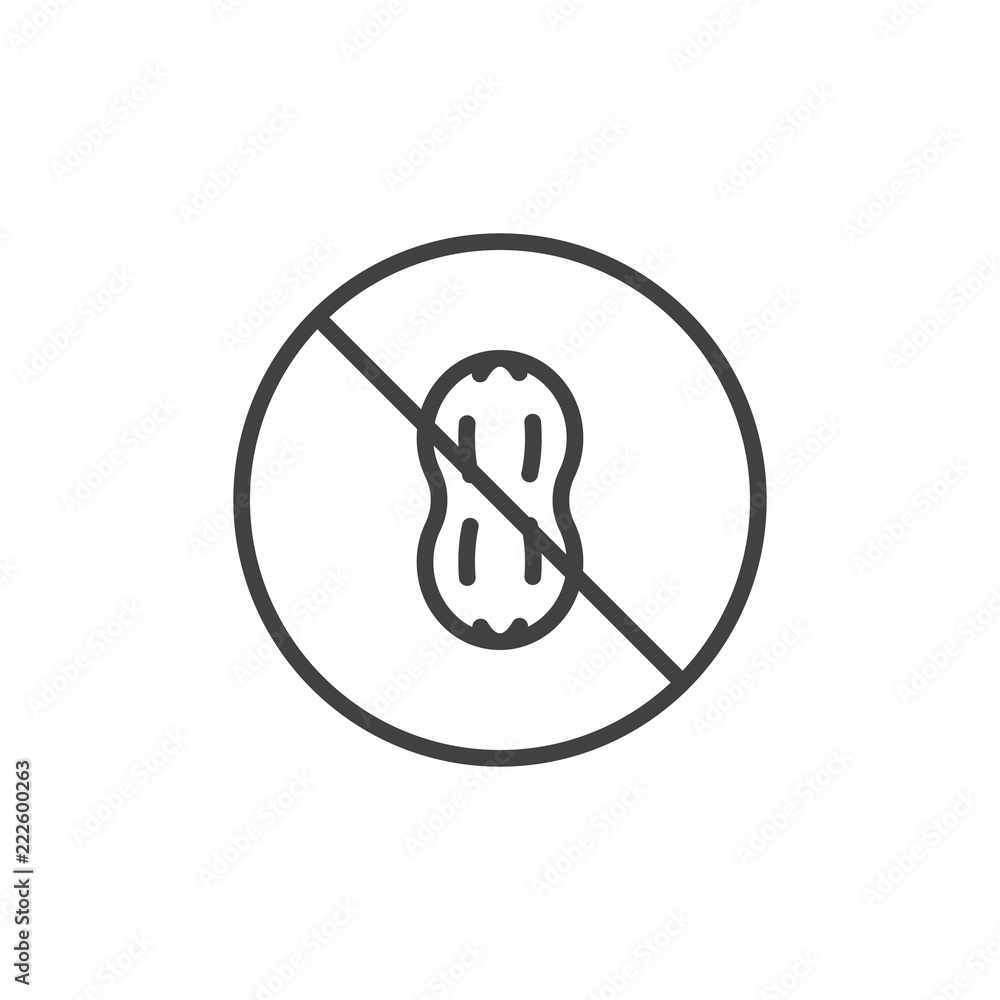 Peanuts free outline icon. linear style sign for mobile concept and web design. No peanuts allergy sign simple line vector icon. Symbol, logo illustration. Pixel perfect vector graphics Peanuts free outline icon. linear style sign for mobile concept and web design. No peanuts allergy sign simple line vector icon. Symbol, logo illustration. Pixel perfect vector graphics