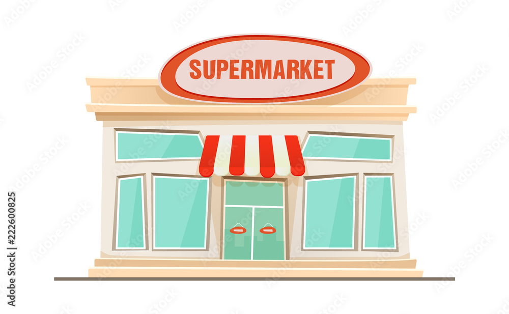 Supermarket building cartoon colorful style. vector illustration.  Иллюстрация Stock | Adobe Stock