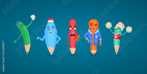 Set of cartoon humanize school characters