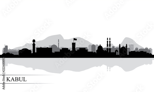Kabul city skyline silhouette background photo