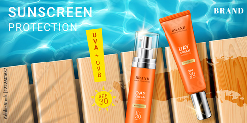 Advertising for sunscreen cream and spray