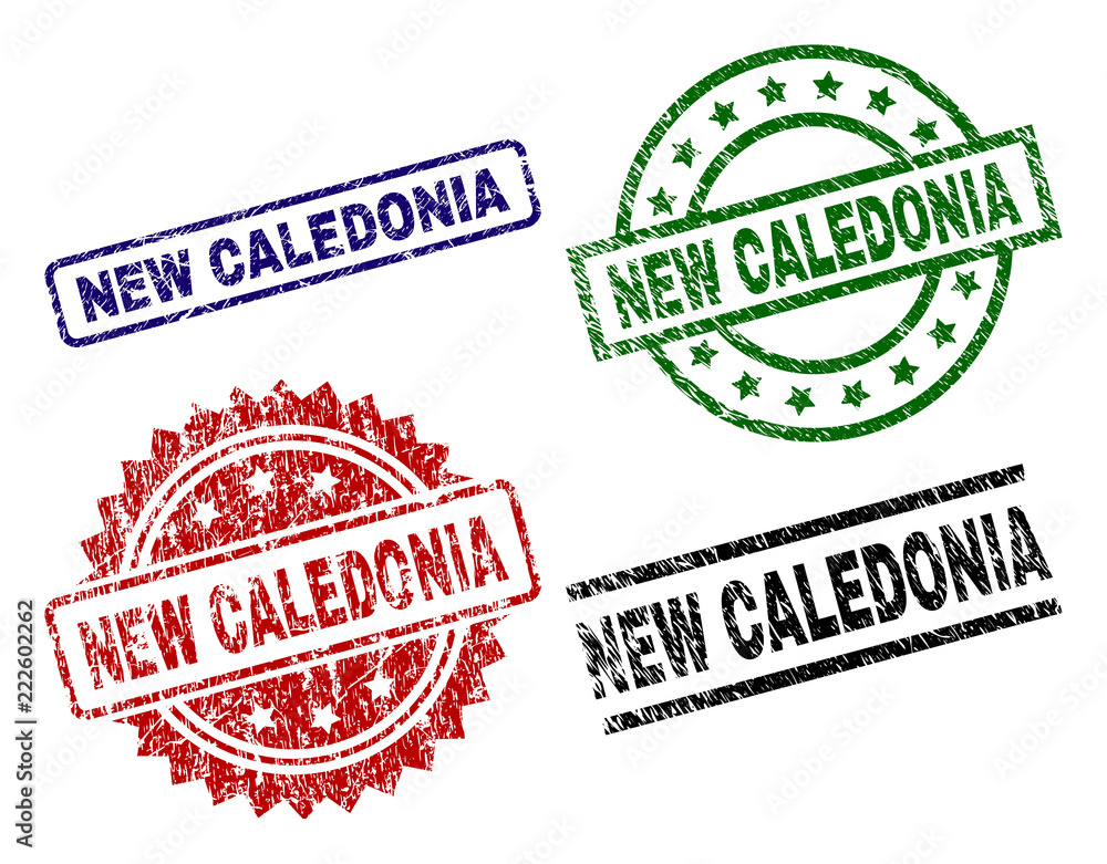 NEW CALEDONIA seal prints with distress style. Black, green,red,blue vector rubber prints of NEW CALEDONIA text with grunge style. Rubber seals with round, rectangle, medal shapes. NEW CALEDONIA seal prints with distress style. Black, green,red,blue vector rubber prints of NEW CALEDONIA text with grunge style. Rubber seals with round, rectangle, medal shapes.