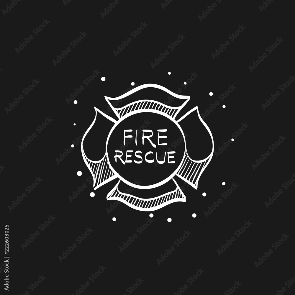 Fototapeta premium Sketch icon in black - Firefighter emblem