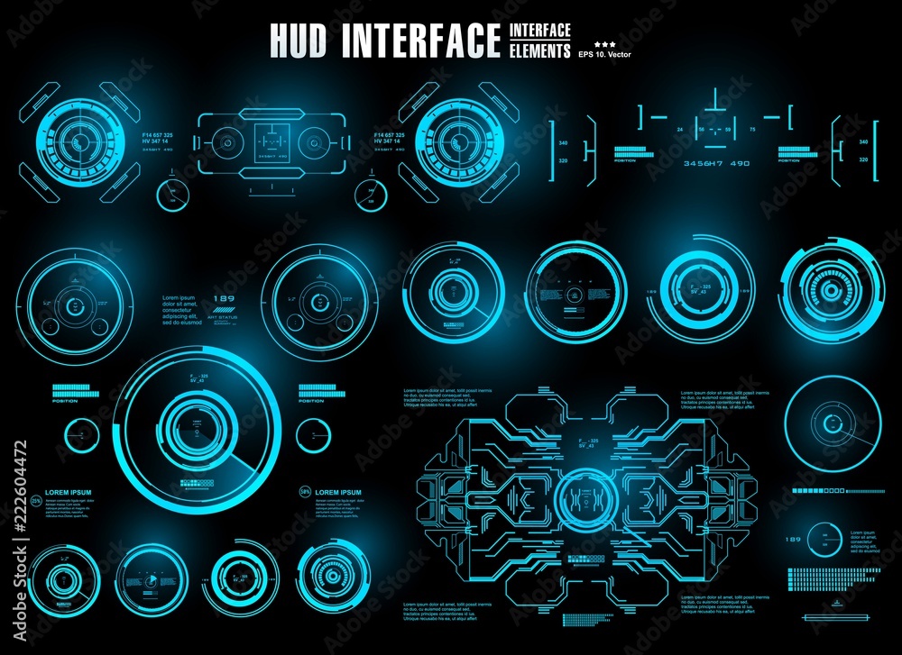 HUD interface futuristic blue virtual graphic touch user interface, target HUD interface futuristic blue virtual graphic touch user interface, target