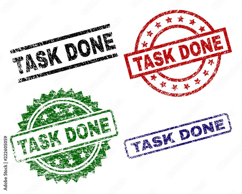 TASK DONE seal prints with damaged style. Black, green,red,blue vector rubber prints of TASK DONE text with dust style. Rubber seals with round, rectangle, medallion shapes. TASK DONE seal prints with damaged style. Black, green,red,blue vector rubber prints of TASK DONE text with dust style. Rubber seals with round, rectangle, medallion shapes.