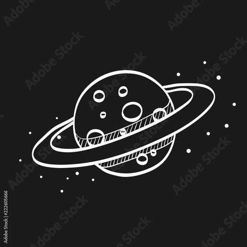 Sketch icon in black - Planet Saturn