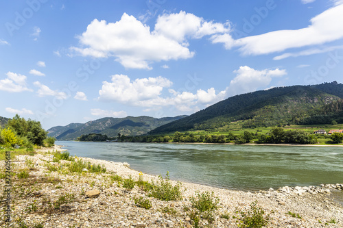 The bank of the Danube River and blue sky. Wachau valley. Austria.