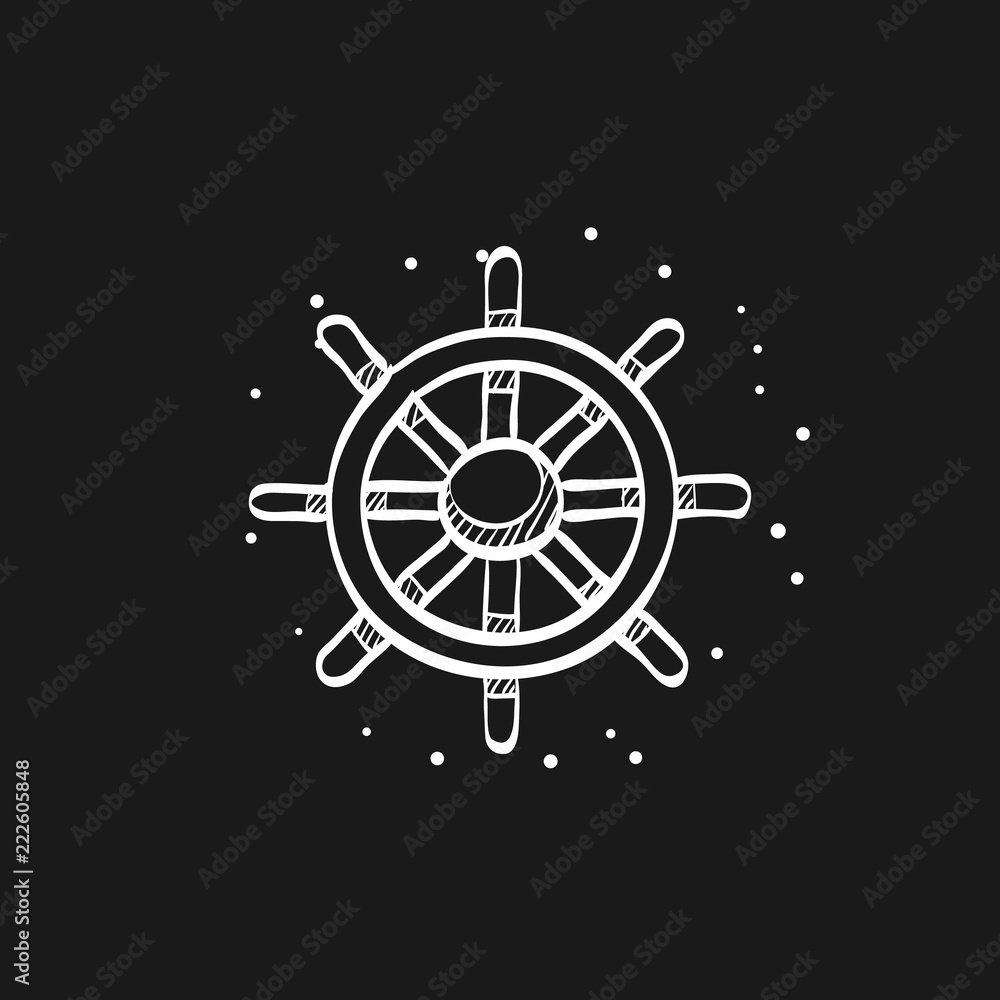 Obraz premium Sketch icon in black - Ship steer wheel