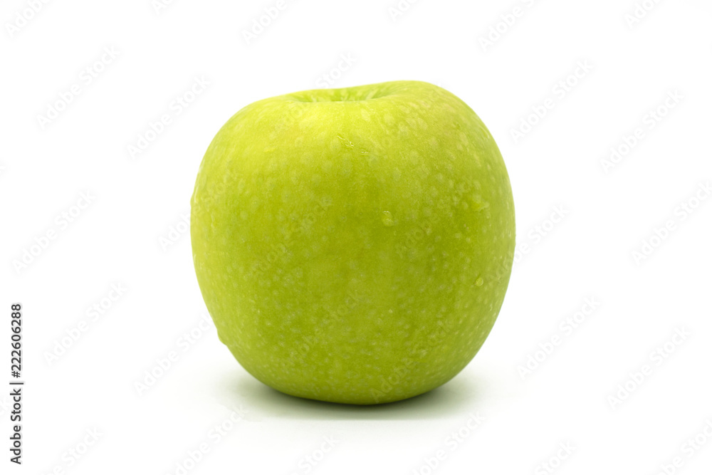 Closeup fresh green apple isolated on white background of file with Clipping Path . Closeup fresh green apple isolated on white background of file with Clipping Path .