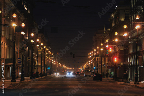 traffic on a winter night street