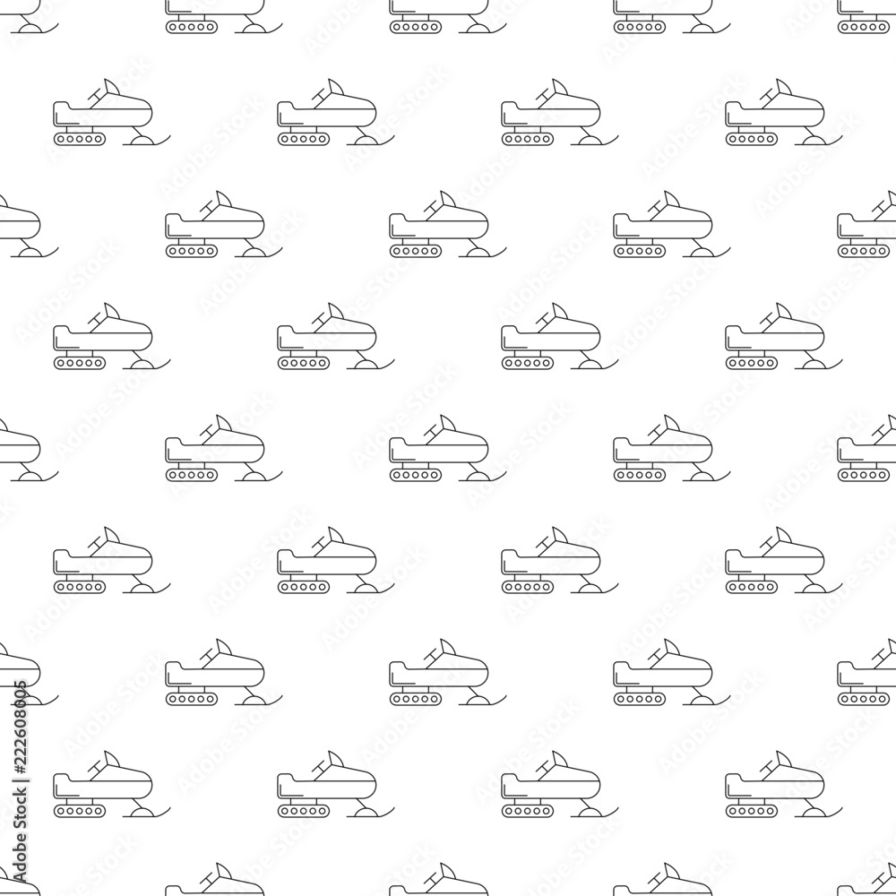 Snowmobile background from line icon. Linear vector pattern. Vector illustration