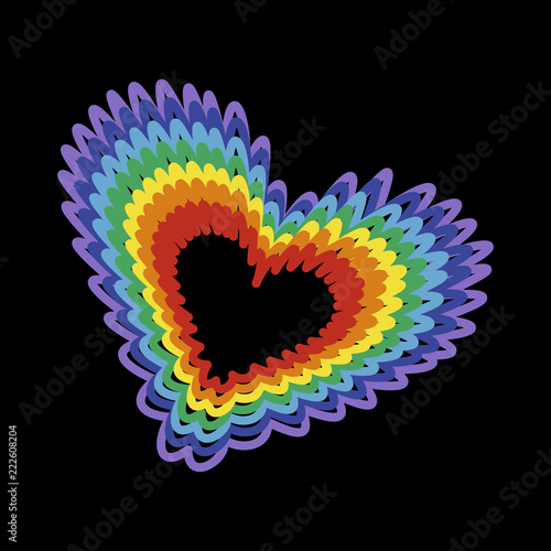 Abstract rainbow heart on black background