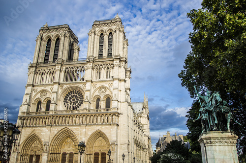 Notre Dame Cathedral with a blue sky on the background