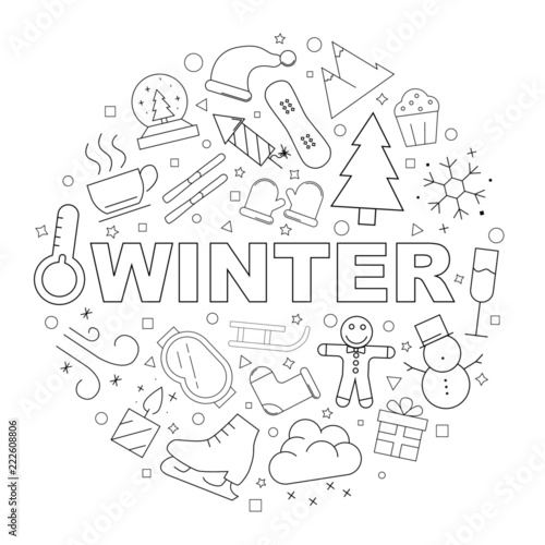 Winter background from line icon. Linear vector pattern. Vector illustration