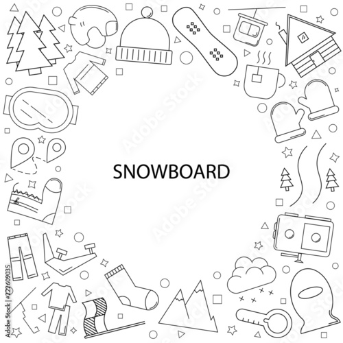 Snowboard background from line icon. Linear vector pattern. Vector illustration	