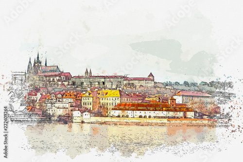Photography illustration of a beautiful view of Prague in the Czech Republic