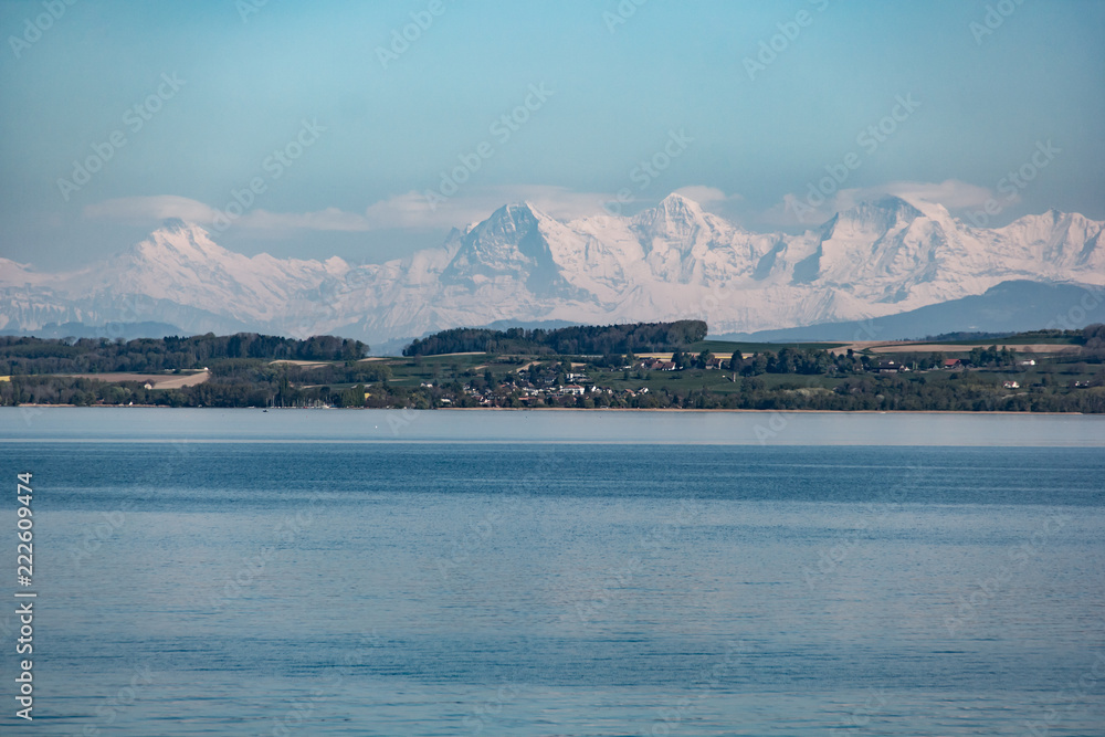 View of the Alps from Neuchâtel lake, Switzerland