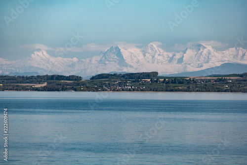 View of the Alps from Neuchâtel lake, Switzerland