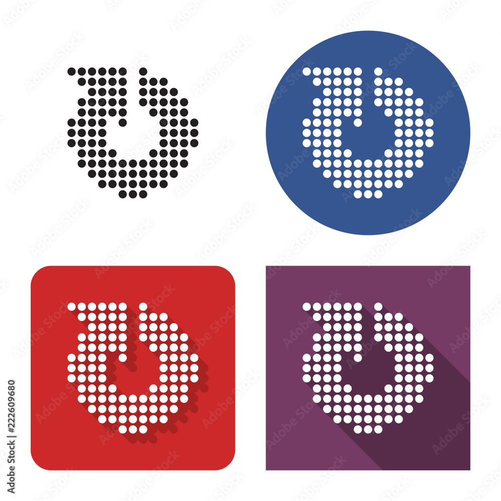 Dotted icon of recycling arrow in four variants. With short and long shadow Dotted icon of recycling arrow in four variants. With short and long shadow