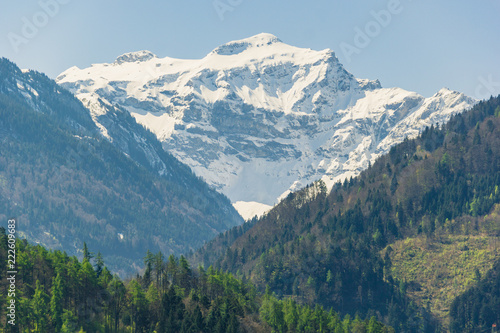 View of the Alps with diagonal hills