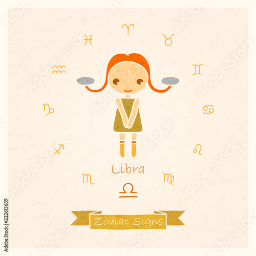 vector illustration of Libra zodiac sign with texture of paper
