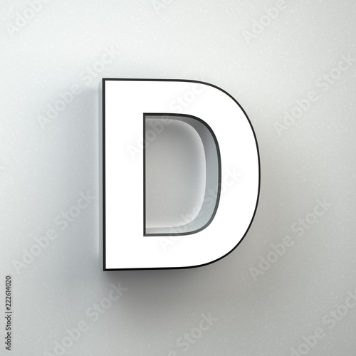 Wall sign letter D uppercase neon font isolated on white wall.