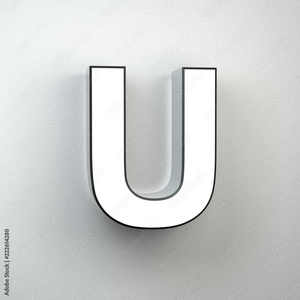 Wall sign letter U uppercase neon font isolated on white wall. Wall sign letter U uppercase neon font isolated on white wall.