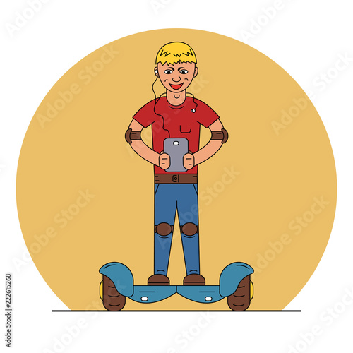 The guy rides a gyroscope
