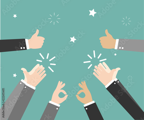 Human hands clapping. Applaud hands. Hand gestures. Vector illustration in flat style on green background
