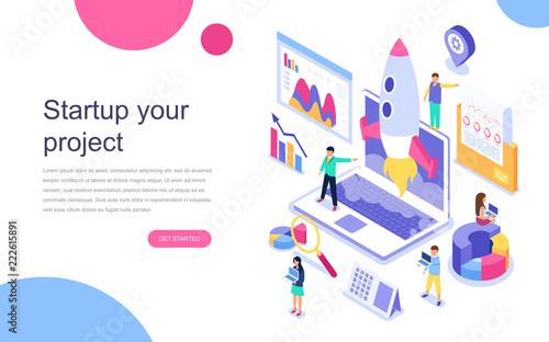 Modern flat design isometric concept of Startup Your Project for banner and website. Landing page template. Plan for new start up, concept of income and success. Vector illustration.