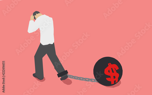 Businessman with a weightball and chain.
