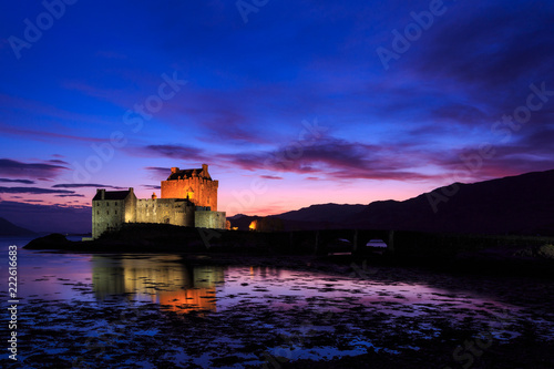 Eilean Donan Castle at dusk  Scotland. UK