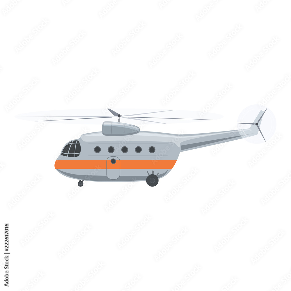 Helicopter Isolated on White Background, Vector Illustration