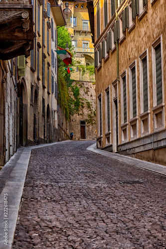 Beautiful street in Old Town of Bergamo  Italy.