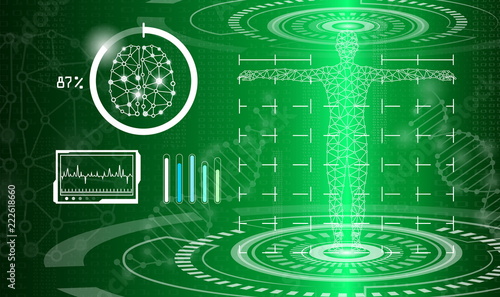 abstract background technology concept in green light,human body heal,technology modern medical science in future and global international medical with tests analysis clone DNA human