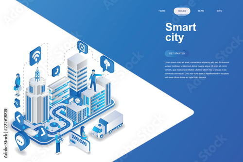 Smart city modern flat design isometric concept. Architecture and people concept. Landing page template. Conceptual isometric vector illustration for web and graphic design.