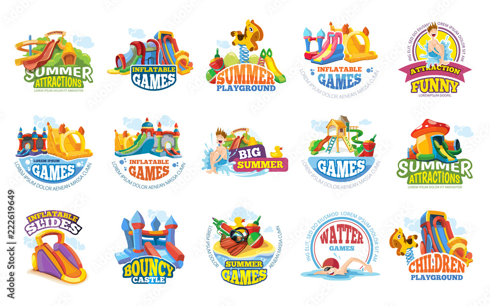 playground labels. aqua water park summer entertainments