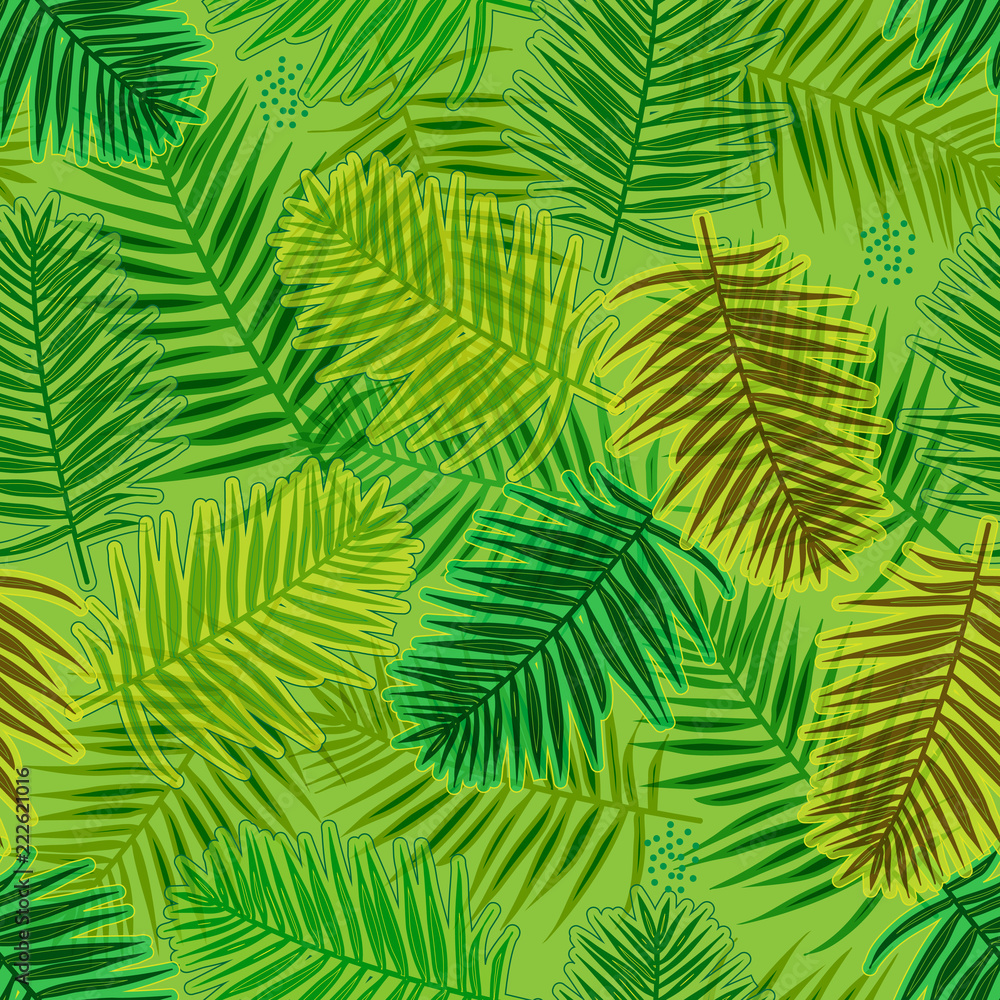 cool vibrant overlapping pattern tile with forest leaves. botanical seamless pattern tile for textile, fabric, backgrounds, decor, wallpapers, backdrops and creative surface designs