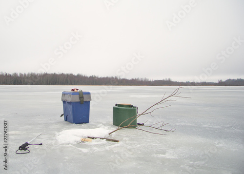 winter fishing, hole, ice drill