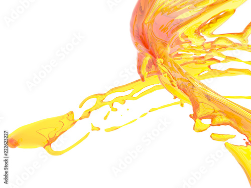 Yellow orange liquid splash isolated on white background