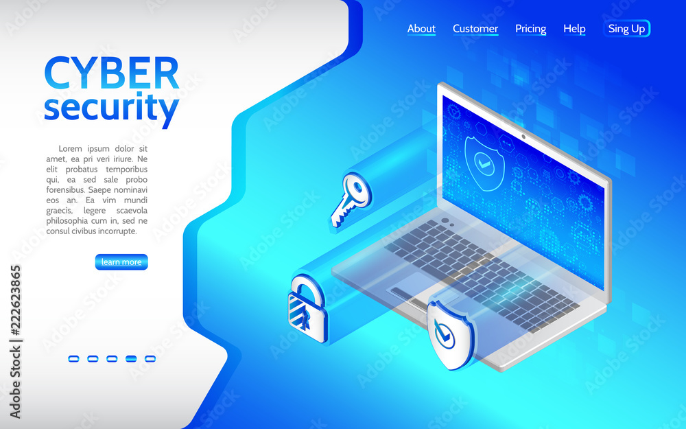 Cyber crime and data protection background with Laptop. Internet security icon key, shield, padlock. Privacy protection antivirus hack. Flat 3d isometric illustration. Cyber crime and data protection background with Laptop. Internet security icon key, shield, padlock. Privacy protection antivirus hack. Flat 3d isometric illustration.