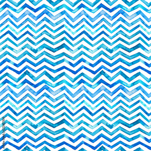 Zig zag blue watercolor seamless pattern.
