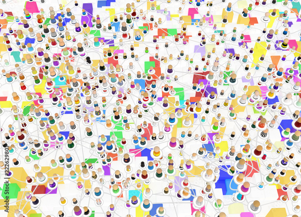 Obraz premium Cartoon Crowd Layered System, Color Boxes