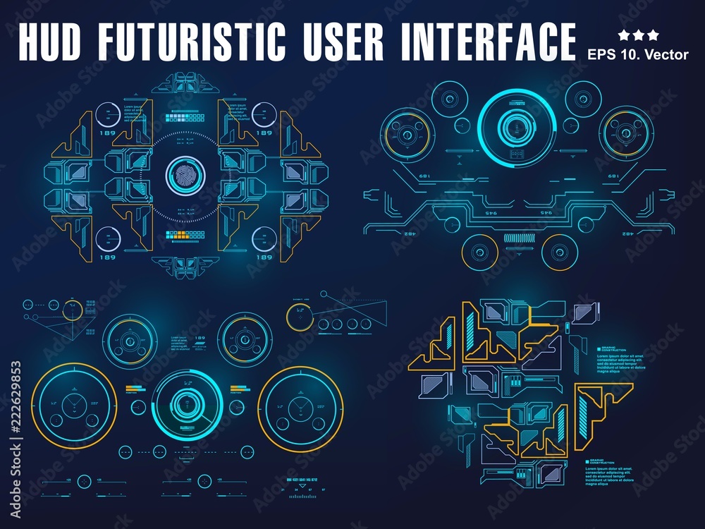 Futuristic blue virtual graphic touch user interface, target, hud interface dashboard, virtual reality interface