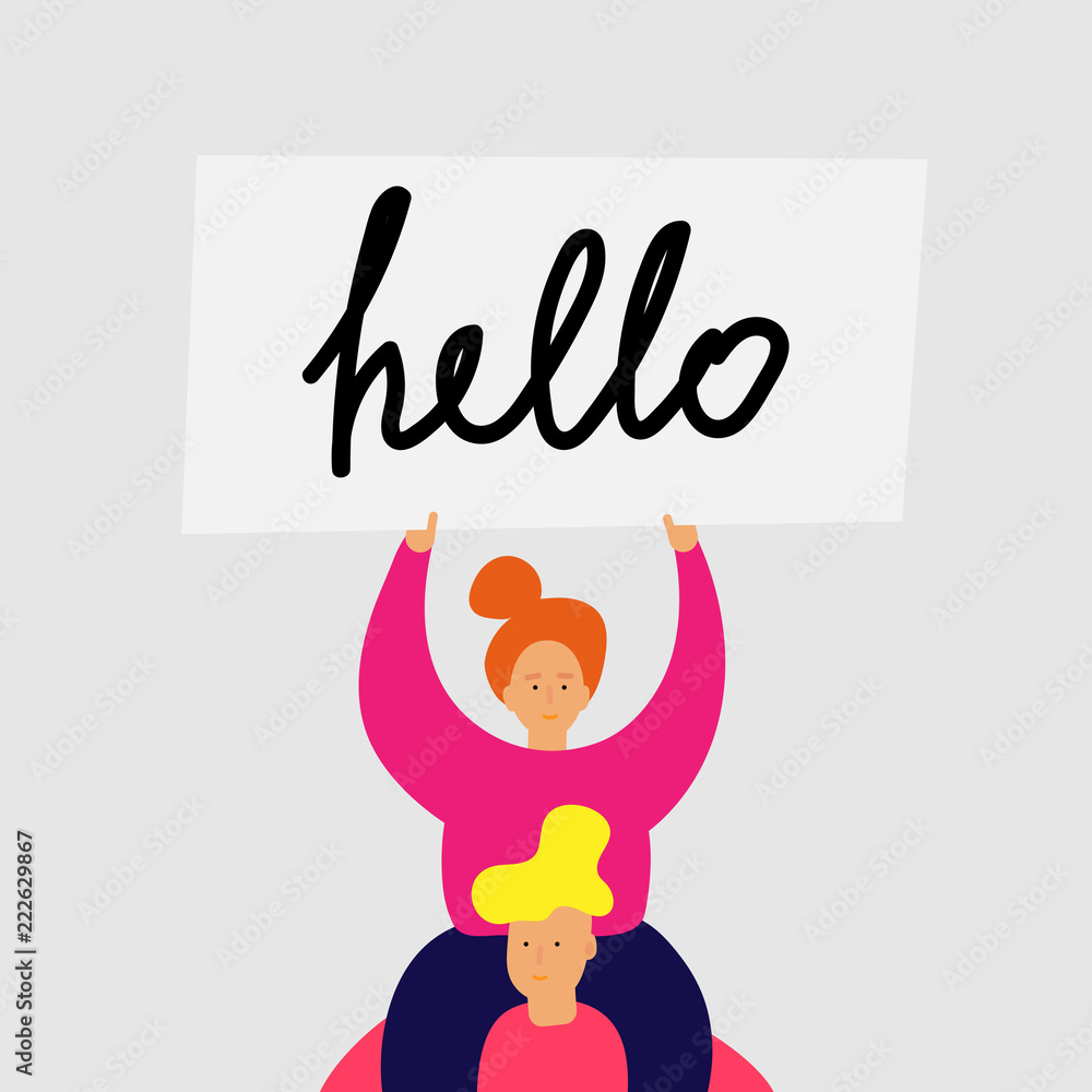 Fototapeta premium People hold banner Hello