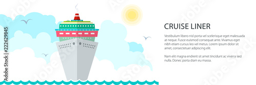 Cruise Ship Banner , Liner at Sea and Text, Marine Travel Concept , Vector Illustration