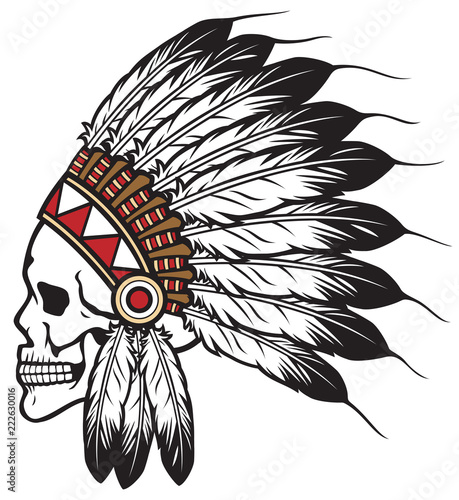 Native American Indian Chief Skull Vector Illustration