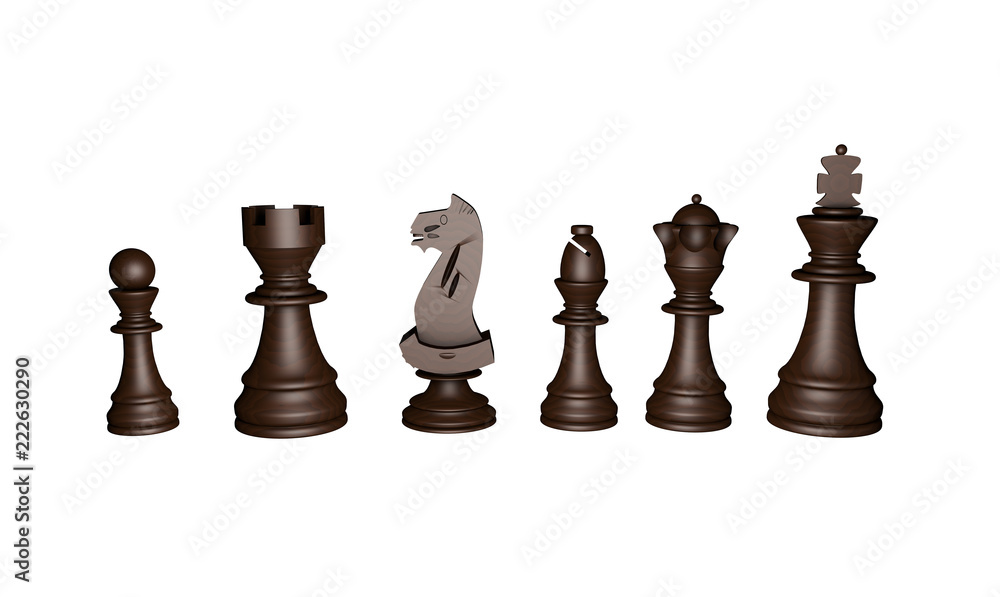 3d. chess game pieces, figures. Chess pieces standing together 