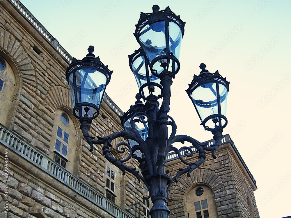 Street lamp in Pitti square, Florence, Italy
